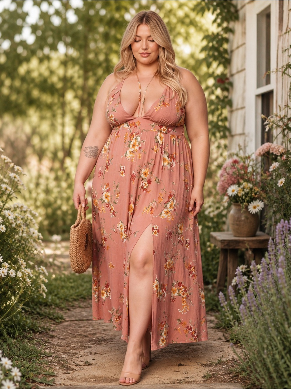 NWT pink & yellow SLEEVELESS FLORAL resort wear plus size maxi dress